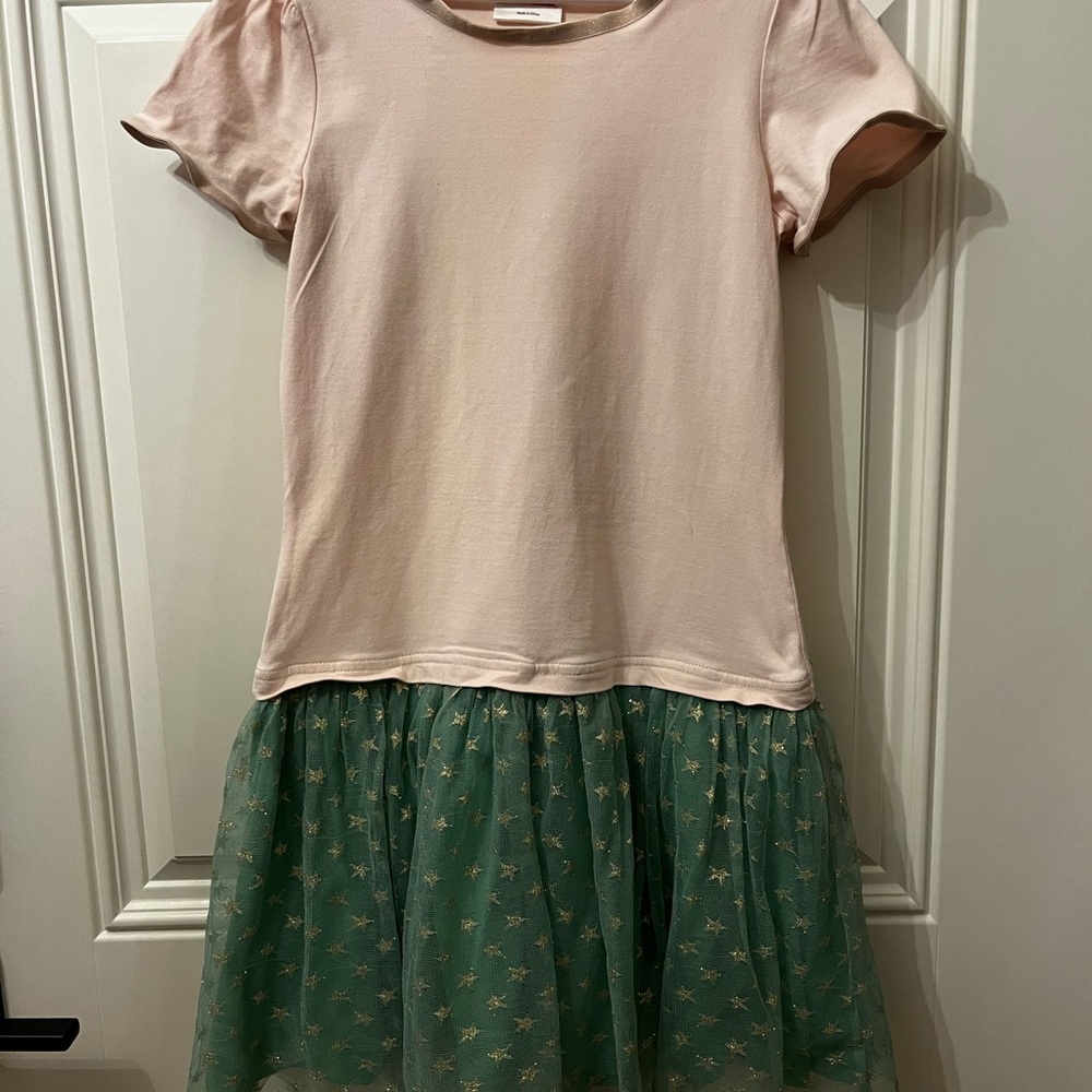 Hanna Andersson Pink Knit Top with Green Star Tulle Skirt